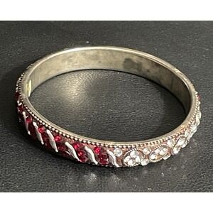 Vintage Rhinestone Bangle Bracelet Red White Sparkly Retro